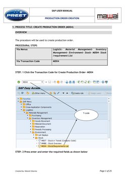 SAP MD04 Production Order Guide | PDF | Warehouse | Button (Computing)