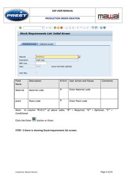 SAP MD04 Production Order Guide | PDF | Warehouse | Button (Computing)