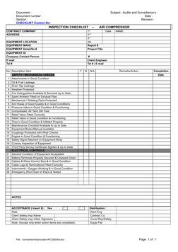 Air Compressor Inspection Checklist | PDF | Valve | Gases