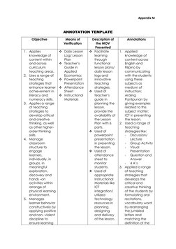 Annotation Table Templatea Annotation Template for Lesson Plans | PDF | Educational Technology ...