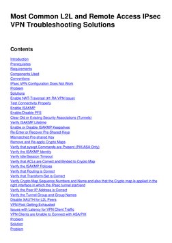 Most Common L2L and Remote Access IPsec
VPN Troubleshooting Solutions
 
  
Contents
Introduction
Prerequisites
Requirements
C