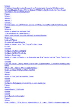 Solution
VPN Client Drops Connection Frequently on First Attempt or "Security VPN Connection
terminated by peer. Reason 433."