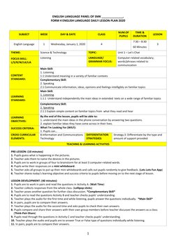 Form 4 English Daily Lesson Plan | PDF | Question | Lesson Plan