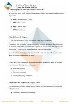 Códigos de protocolo OBD2 relacionados al Sensor O2 
Al escanear el sensor puede que arroje los siguientes códigos, los cua