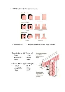 
CONTINUIDAD: Evitar cambios bruscos.

ROBUSTEZ        :   Proporción entre altura, largo y ancho.
Relación Largo (L)/ Anch