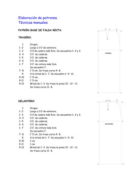 Elaboración de patrones.  
Técnicas manuales  
 
PATRÓN BASE DE FALDA RECTA. 
 
TRASERO. 
 
 
 
1 
Origen. 
 1- 2 
Largo a 1/