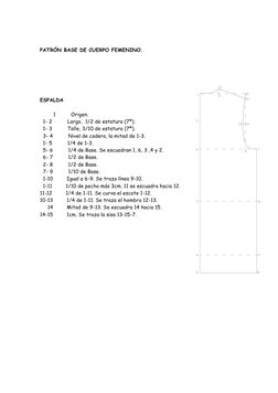 PATRÓN BASE DE CUERPO FEMENINO. 
 
 
 
 
 
 
ESPALDA 
 
      1          Origen. 
  1- 2          Largo,  1/2 de estatura