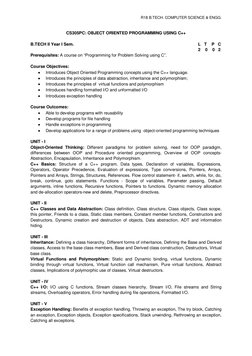 R18 B.TECH. COMPUTER SCIENCE & ENGG. 
CS305PC: OBJECT ORIENTED PROGRAMMING USING C++ 
 
B.TECH II Year I Sem.