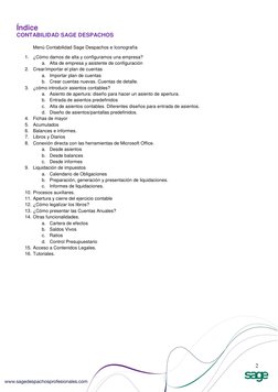 2 
 
Índice 
CONTABILIDAD SAGE DESPACHOS 
 
Menú Contabilidad Sage Despachos e Iconografía 
 
1. ¿Cómo damos de alta y conf