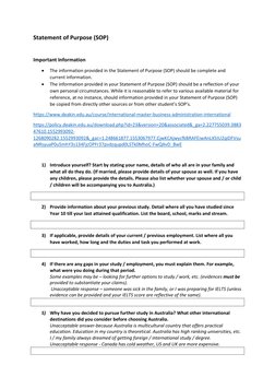 Statement of Purpose (SOP) 
 
 
Important Information 
 
The information provided in the Statement of Purpose (SOP) should b
