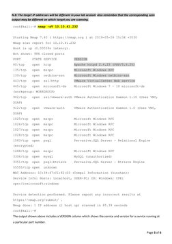 Page 3 of 6 
 
N.B: The target IP addresses will be different in your lab session! Also remember that the corresponding scan