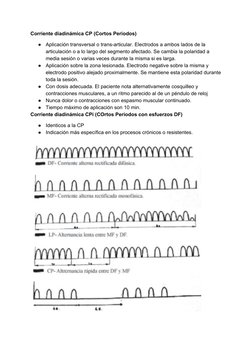 Corriente​ ​diadinámica​ ​CP​ ​(Cortos​ ​Periodos) 
●
Aplicación​ ​transversal​ ​o​ ​trans-articular.​ ​Electrodos​ ​a​ ​ambo