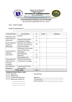 DepEd Action Research Proposal Evaluation | PDF | Data | Evaluation