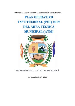 “AÑO DE LA LUCHA CONTRA LA CORRUPCIÓN E IMPUNIDAD” 
PLAN OPERATIVO 
INSTITUCIONAL (POI) 2019 
DEL ÁREA TÉCNICA 
MUNICIPAL (A