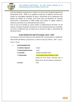 2 
PLAN OPERATIVO INSTITUCIONAL  DEL AREA TECNICA MUNICPAL DE LA 
MUNICIPALIDAD DISTRITAL DE TARICÁ   POI 2019- ATM 
 
  
Est