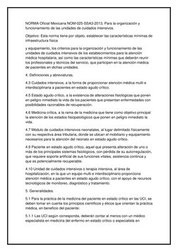 NORMA Oficial Mexicana NOM-025-SSA3-2013, Para la organización y 
funcionamiento de las unidades de cuidados intensivos. 
Obj