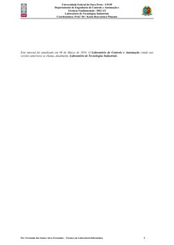 Universidade Federal de Ouro Preto - UFOP 
Departamento de Engenharia de Controle e Automação e  
Técnicas Fundamentais - D