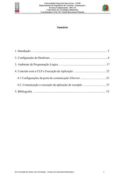 Universidade Federal de Ouro Preto - UFOP 
Departamento de Engenharia de Controle e Automação e  
Técnicas Fundamentais - D