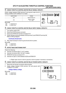 EC-290
[CR (WITH EURO-OBD)]
DTC P1122 ELECTRIC THROTTLE CONTROL FUNCTION
2. CHECK THROTTLE CONTROL MOTOR RELAY SIGNAL CIRCUIT