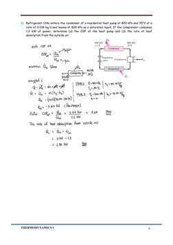 THERMODYNAMICS I 
 
5 
11. Refrigerant-134a enters the condenser of a residential heat pump at 800 kPa and 35°C at a 
rate