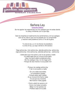 Señora Ley 
Conjunto Clásico 
Se me agotan las esperanzas con los castigos que me estas dando 
no estoy mintiendo