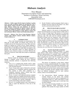 Malware Analysis 
 
Nirav Bhojani 
Department of Computer Science and engineering 
Institute of Technology, Nirma University