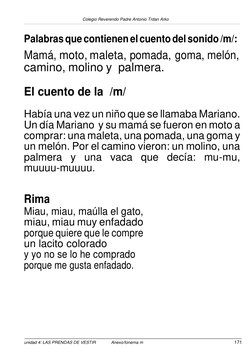 Colegio Reverendo Padre Antonio Trdan Arko 
 
171 
unidad 4: LAS PRENDAS DE VESTIR 
Anexo/fonema m 
 
 
Palabras que c