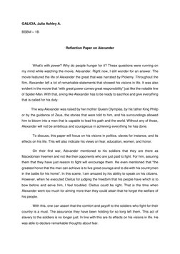 GALICIA, Julia Ashley A. 
BSBM – 1B 
 
Reflection Paper on Alexander 
 
 
What’s with power? Why do people hunger for it? The