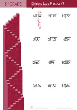6 24
3 30
12 72
4 96
12 84
10 80
10 60
8 136
2 132
6 114
2 115
3 126
19
-6
54
-54
0
More worksheets at www.education.com/work