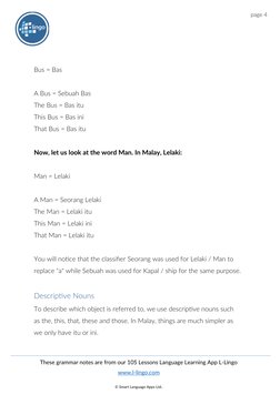 (https://l-lingo.com/)Bus = Bas
A Bus = Sebuah Bas
The Bus = Bas itu
This Bus = Bas ini
That Bus = Bas itu
Now, let us look