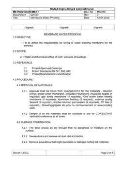 Membrane Waterproofing Method Statement | PDF | Roof | Building