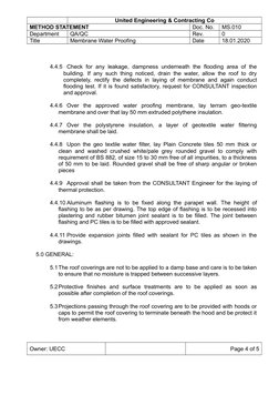 Membrane Waterproofing Method Statement | PDF | Roof | Building