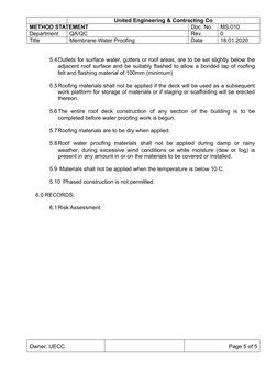 Membrane Waterproofing Method Statement | PDF | Roof | Building