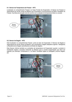 Página 10
MSRF0082 - Lançamento Refrigeradores Frost Free
9.1. Sensor de Temperatura do Freezer – NTC
Localizado no compartim