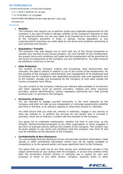 
Mobility 
The Company may require you to perform duties and undertake assignments for the 
Company in any part of India or
