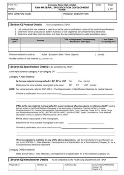 Raw Material Specification Development Form | PDF