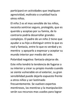 participará en actividades que impliquen 
agresividad, maltrato o crueldad hacia 
otros niños.  
El niño 2 es el mas sensible