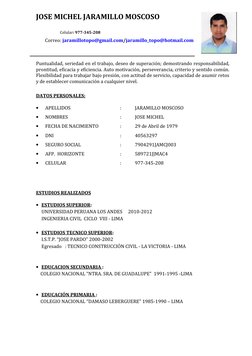 JOSE MICHEL JARAMILLO MOSCOSO
Celular: 977-345-208
Correo: jaramillotopo@gmail.com/jaramillo_topo@hotmail.com
Puntualidad, se