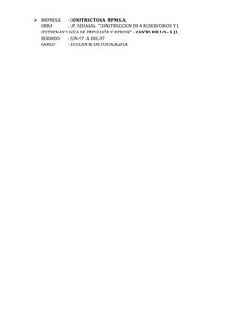 EMPRESA
: CONSTRUCTORA  MPM.S.A.
OBRA
: LP. SEDAPAL “CONSTRUCCIÓN DE 4 RESERVORIOS Y 1
CISTERNA Y LINEA DE IMPULSIÓN Y REBOS