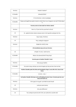 Veronica 
Heather? Heather? 
H.Chandler 
(drowsily) What? 
Veronica 
It’s me Veronica, I came to apologize. 
H.Chandler 
I ho