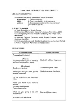 Lesson Plan: Simple Events Probability | PDF | Probability | Lesson Plan