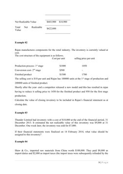 Net Realizable Value
$603,900   $18,900
Total  Net  Realizable
Value
$622,800
Example 02
Rajan manufactures components for th