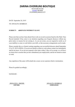 AWOL Warning Letters for Employees | PDF | Labor | Government