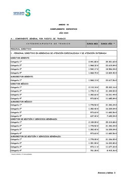 PERSONAL DIRECTIVO
DIRECTOR GERENTE:
Categoría 1ª
2.441,80 €
29.301,60 €
Categoría 2ª
1.968,32 €
23.619,84 €
Categoría 3ª
1.5