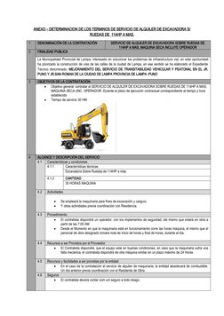 ANEXO – DETERMINACION DE LOS TERMINOS DE SERVICIO DE ALQUILER DE EXCAVADORA S/
RUEDAS DE  114HP A MAS.
1
DENOMINACIÓN DE LA C