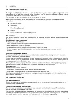 2 
 
1        GENERAL 
 
1.1     PRE-CONSTRUCTION WORK 
 
The Engineer and Contractor will carry out a joint condition-in sur