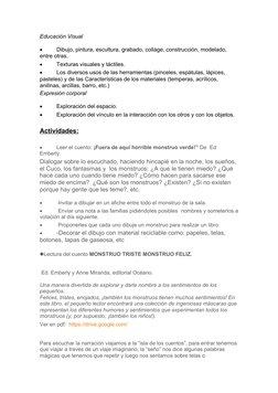 Educación Visual

Dibujo, pintura, escultura, grabado, collage, construcción, modelado, 
entre otras.

Texturas visuales y