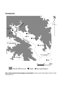 SITIOS ARQUEOLOGICOS 
Figura 2 – Mapa de la ubicación de los sitios arqueológicos en el valle de Cajamarca 1: El Consejo, 2: