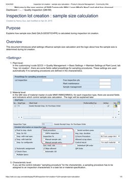 3/24/2020
Inspection lot creation : sample size calculation (https://wiki.scn.sap.com/wiki/display/PLM/Inspection+lot+creatio