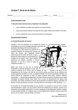 Unidad 7. Se te da de fábula
Comunicación oral
1. Escucha estas instrucciones y responde a las preguntas.

¿Qué materiales n